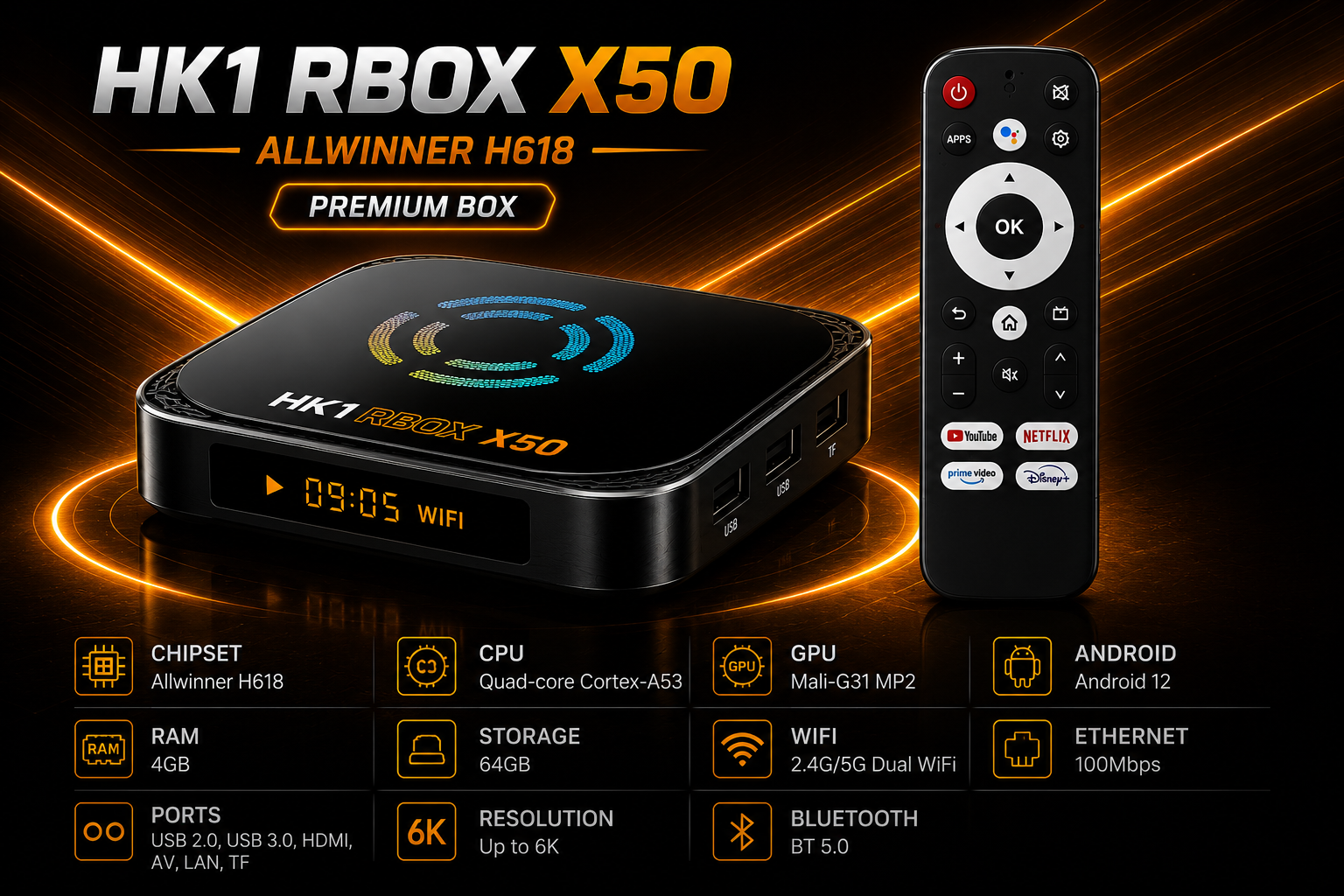 HK1 RBOX X50 Android TV box and remote